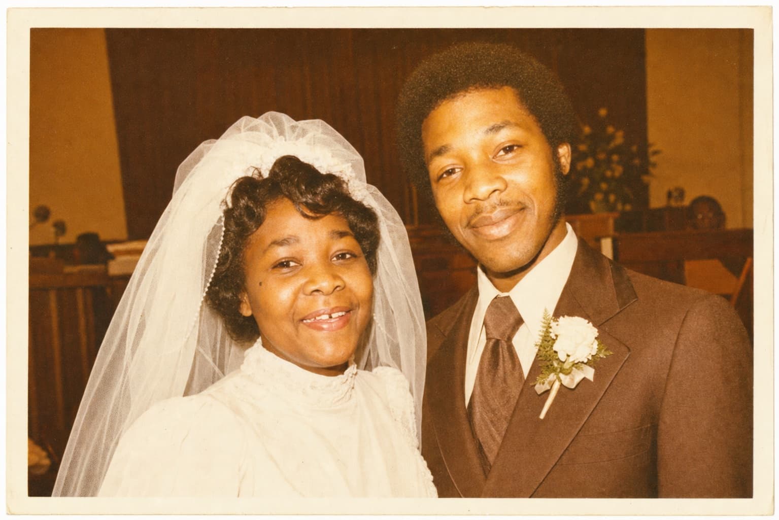 Gloria and her husband on their wedding day in 1975.
