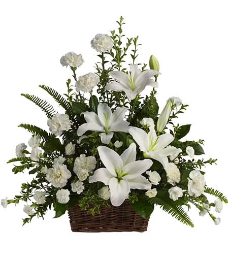 Fresh flower basket for a sympathy gift
