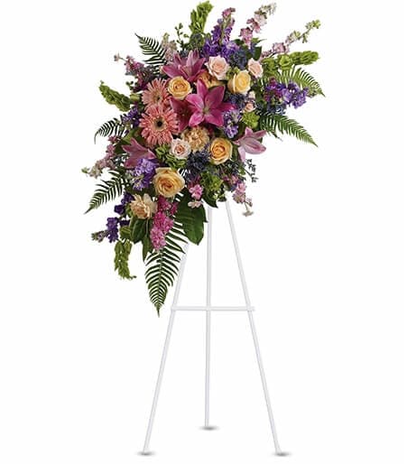 Large standing flower spray on an easel