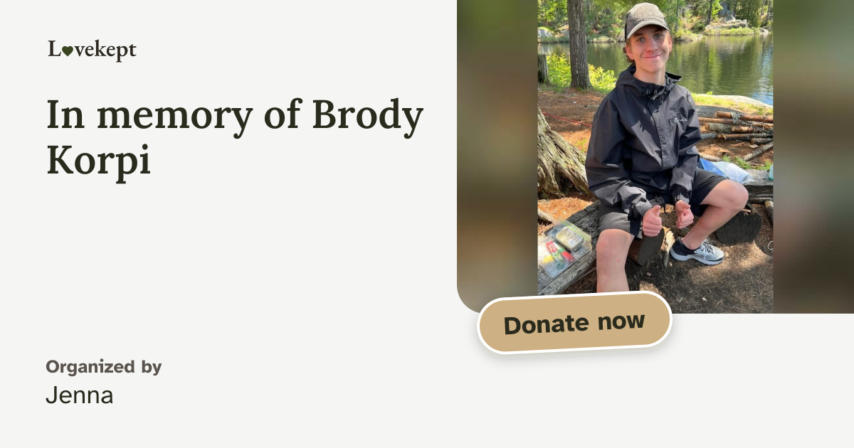 The share card for In memory of Brody Korpi