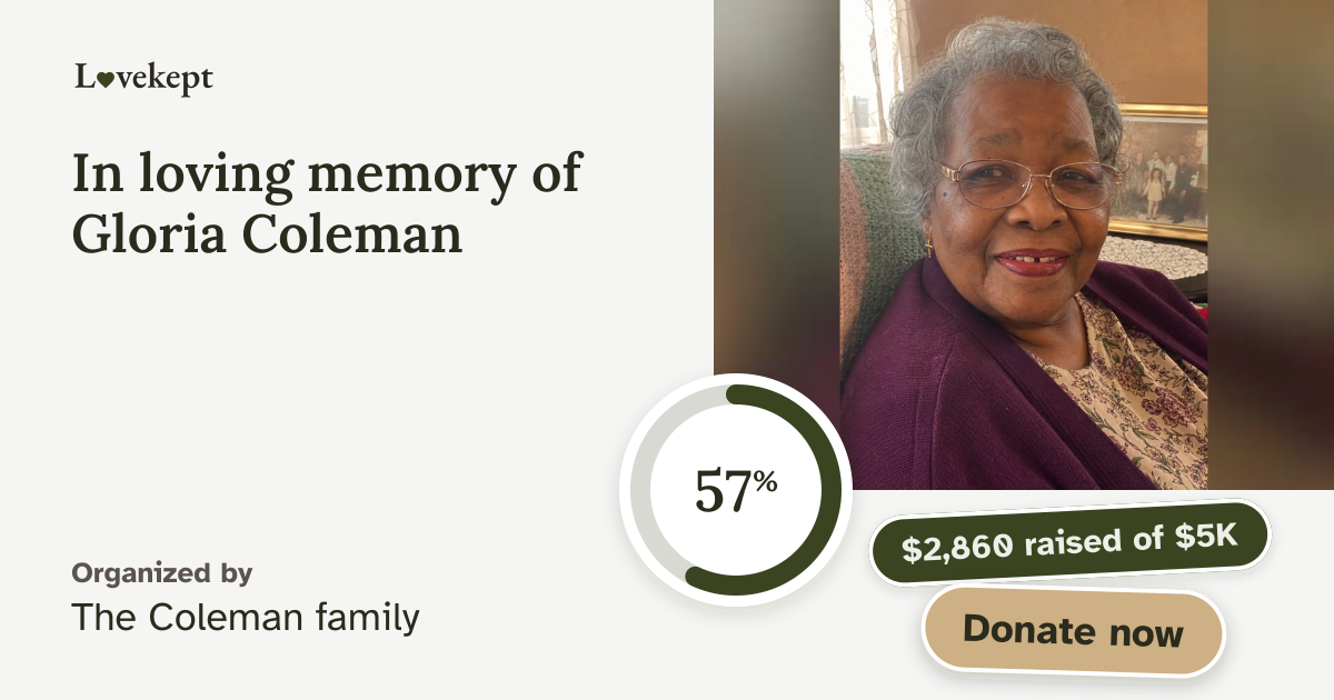 The share card for In loving memory of Gloria Coleman