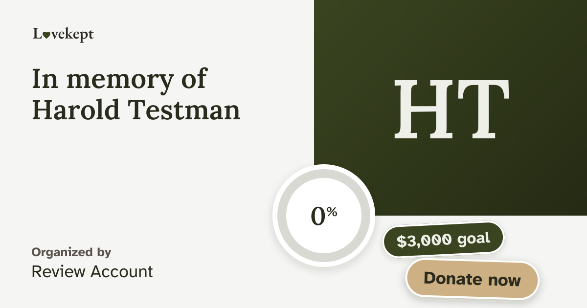 The share card for In memory of Harold Testman