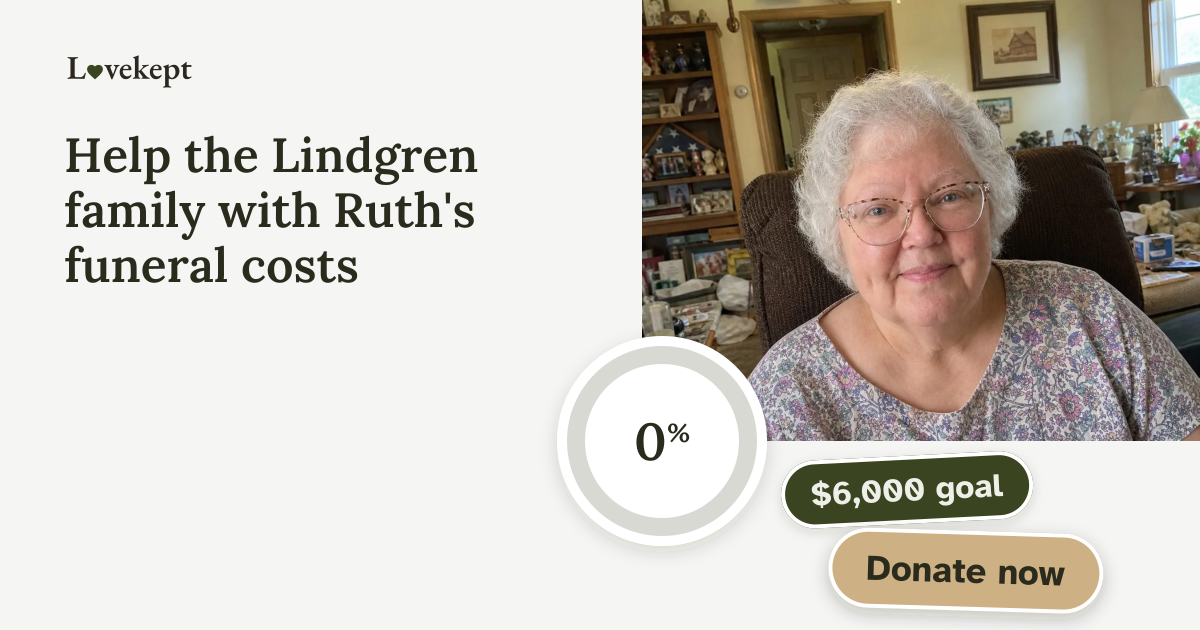 The share card for Help the Lindgren family with Ruth's funeral costs, in memory of Ruth Lindgren